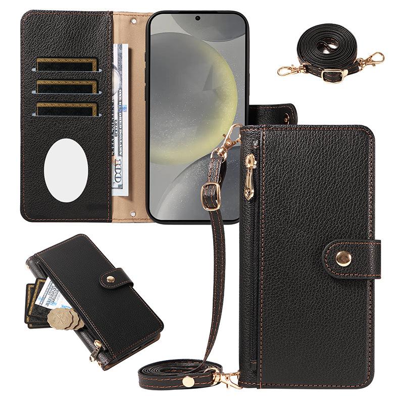 

The new flip mirror zipper mobile phone case is suitable for Samsung S25 long lanyard mobile phone fashion protective case. Galaxy A24-4g/5g чорний