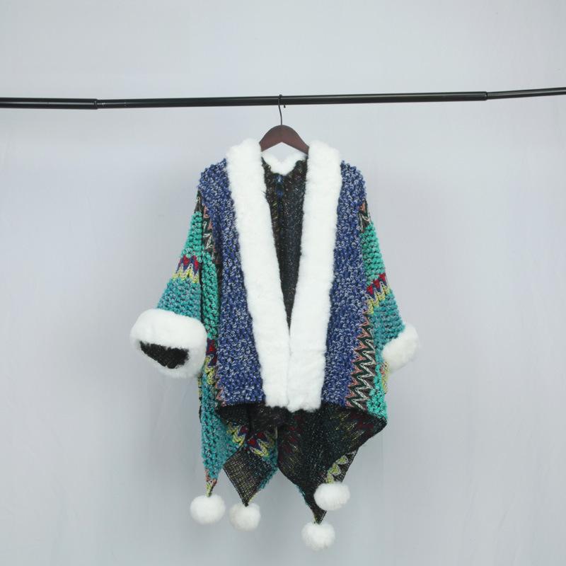 

Туристическая шаль Lijiang Dali, характерная для туризма, с подвесным шаром, имитирующая мех кролика Рекс, большой меховой воротник, утолщенная вязаная накидка в этническом стиле для женщин One size