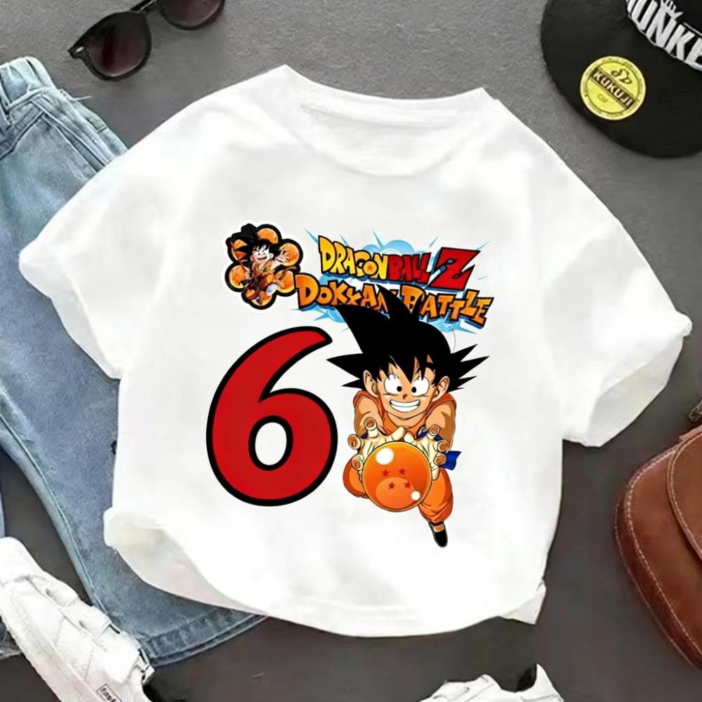 2026 Hot Cartoon Anime Dragon Ball Goku Printed Tshirt Children Birthday Lucky Numbers 110 Years Old Cartoon Clothes Kids Gift