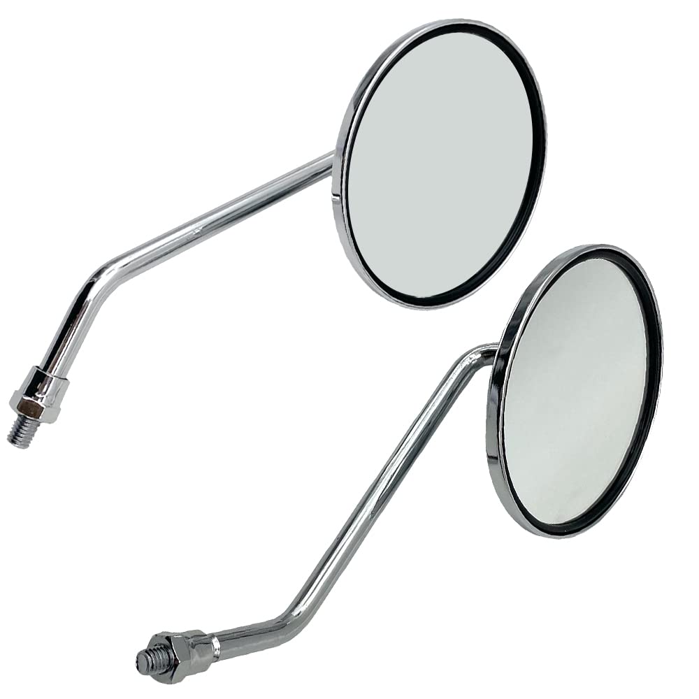 TKY Motorcycle Short Classic Motorcycle Universal Set of Left and Silver Mirrors, Mirrors, Round, Mirrors, Right, (8mm)