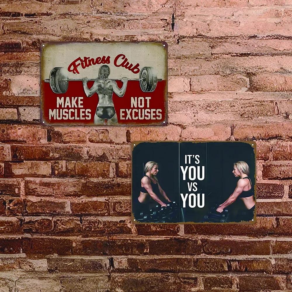 Lustige Metallschilder Deko Ohne Schmerz kein Gewinn Motivierende Fitness-Zitate Wandkunst für Wohnzimmer Schlafzimmer Fitnessstudio Metallblechschilder Vintage