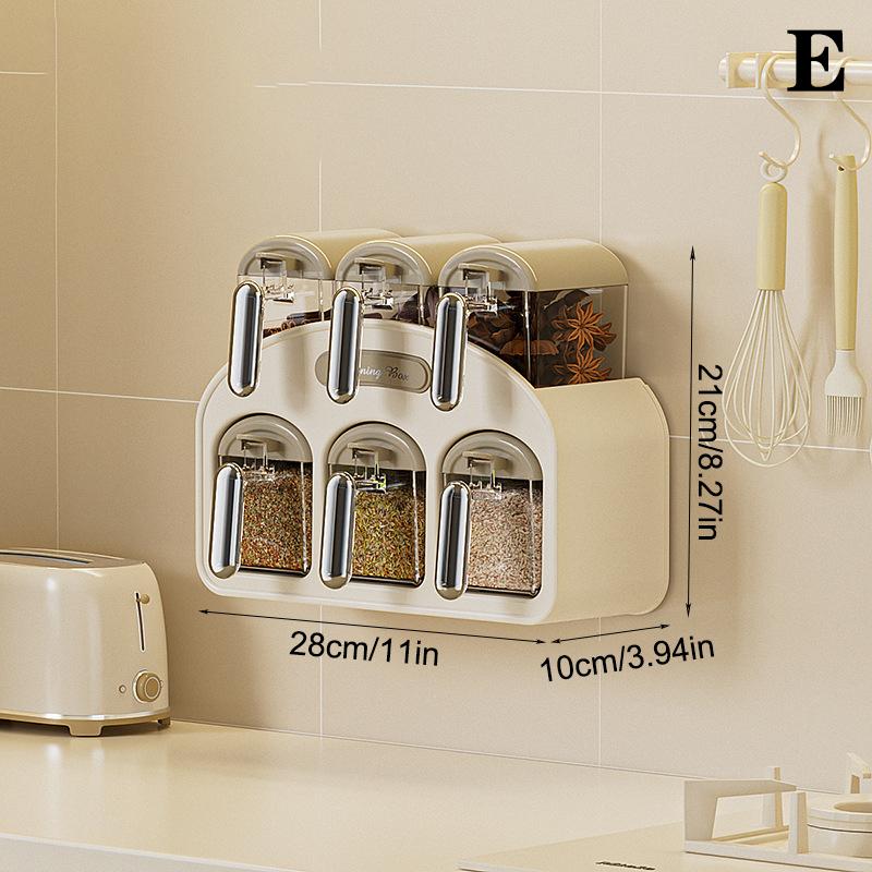 Plastic Wall Mounted Seasoning Box Moisture-Proof Sealed Spice Storage Rack With Spoon Space Saving Condiment Storage Box