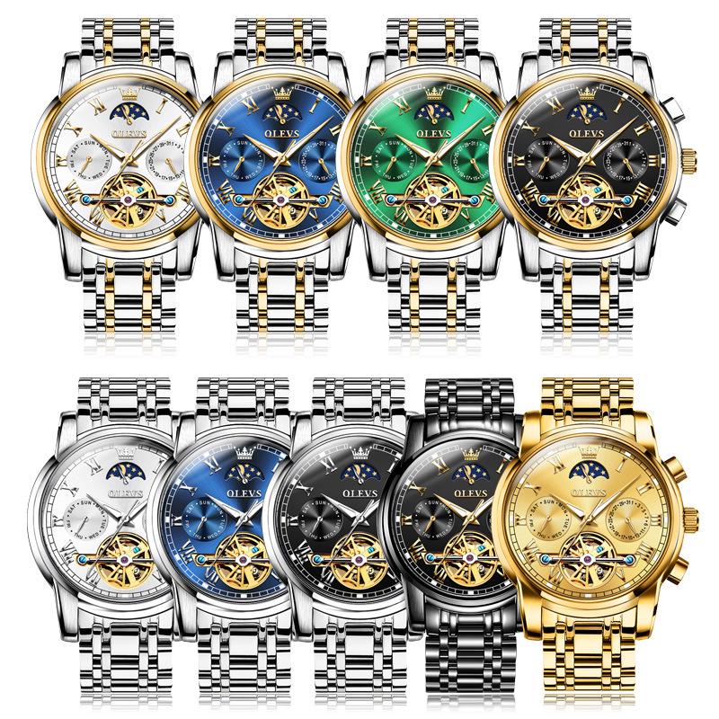 Oulisi Men's Automatic Moon Phase Skeleton Watch
