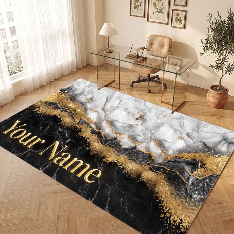 Abstract Geometric Theme Crystal Velvet Floor Rug Personalized Custom Name Text Warm Carpet Home Decoration