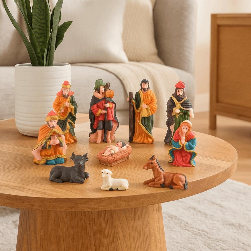 10Pcs/Set Resin Material Christmas Manger Scene Vintage Resin Nativity Set Religious Display