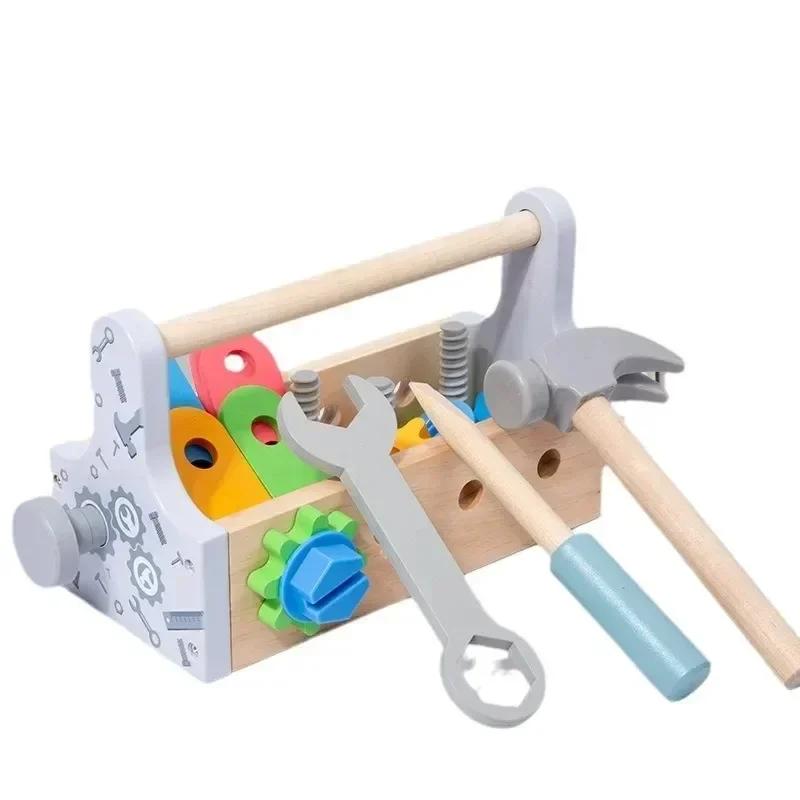 Children Toolbox Wooden Toys Pretend Play Set Nut Disassembly Screw Assembly Simulation Repair Games Educational Sensory Kid Friendly Entertaining Fun