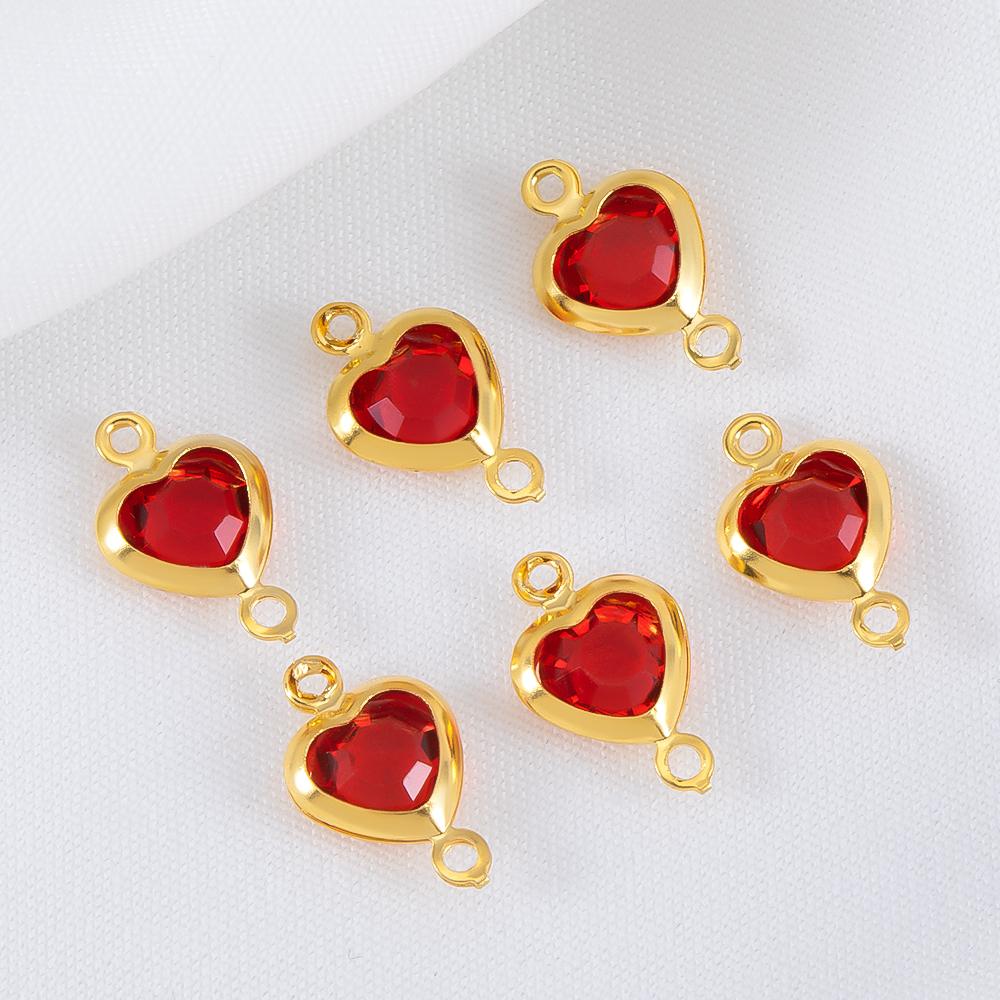 10pcs 7.5mm Stainless Steel Double Hole Heart Pendant Colorful Crystal Charms Connector for DIY Necklace Bracelet Jewelry Making