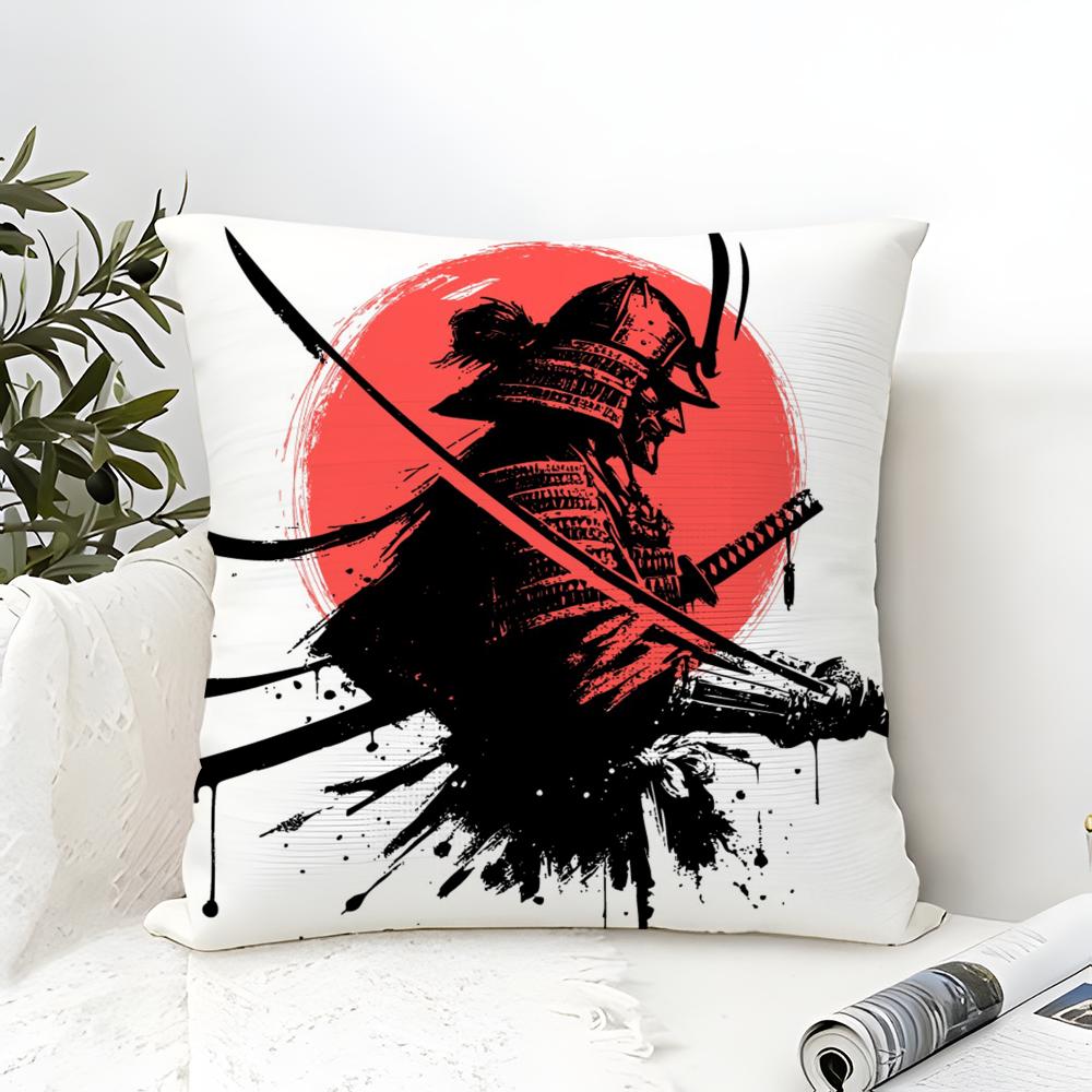 Classic And Handsome Shogun Samurai Pattern Pillow Case Linen Pillow Case Sofa Home Decor Cushion Cover Cushion Cove