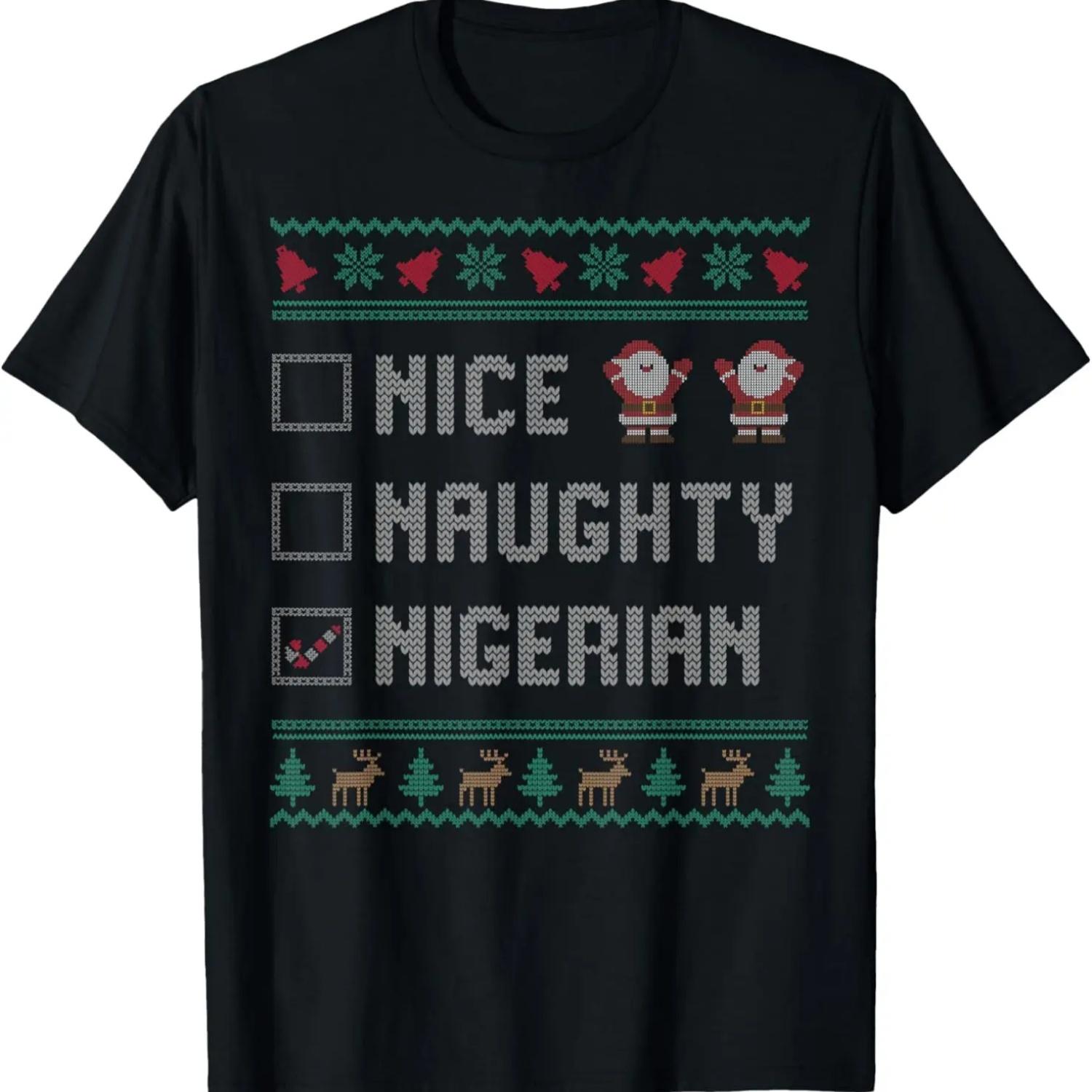 Nice Naughty Nigerian Christmas Pajama Matching T-Shirt S чёрный