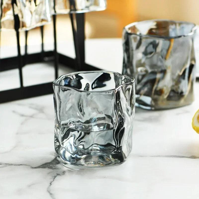 Transparent Glass Wine Mug Refraction of Light Rays Design Wine Whiskey Coffee Cup Household Special-shaped Whiskey Water Cup