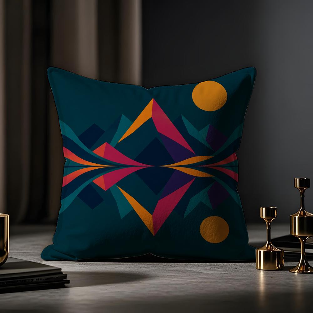 Geometric Landscape Art Cushion Cover Case Antidustmite Pillowcase Invisible Zipper Silky Short Plush Sofa Cushion Cover