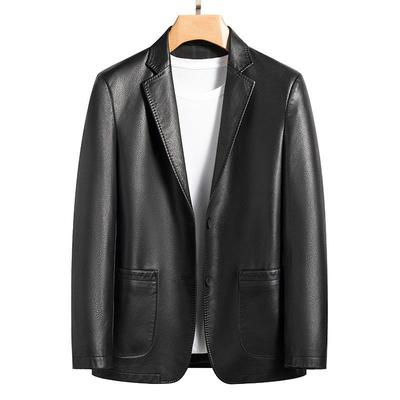 Frühlings- und Herbstanzugkragen Herren Lederjacke Business Casual Lammfell Mittleren Alters Lederjacke