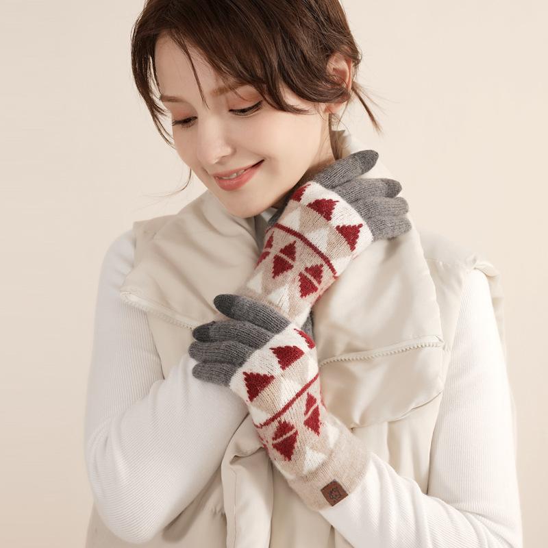 Japanese wool knitted gloves women's winter warm full-finger gloves piled thickened cycling wool gloves men