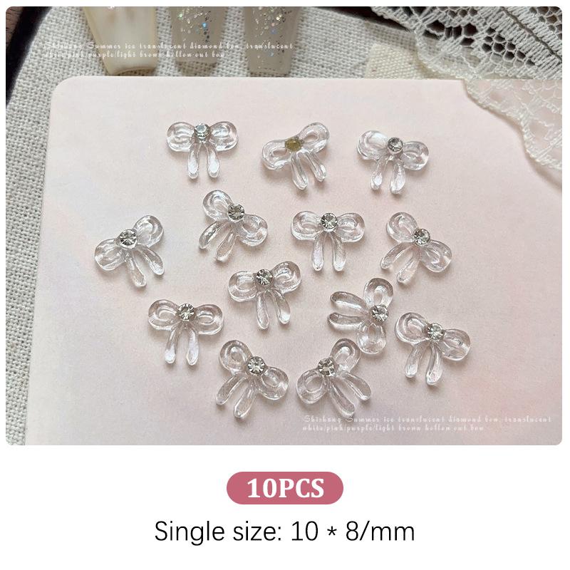 10Pcs Transparent 3D Nail Art  Bow Charms Accessories Parts For Manicure Nails Decoration Supplies