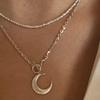Korean Crescent Moon Pendant Necklace – Retro OT Clasp, Sparkling Collarbone Chain, Galaxy Jewelry for Women