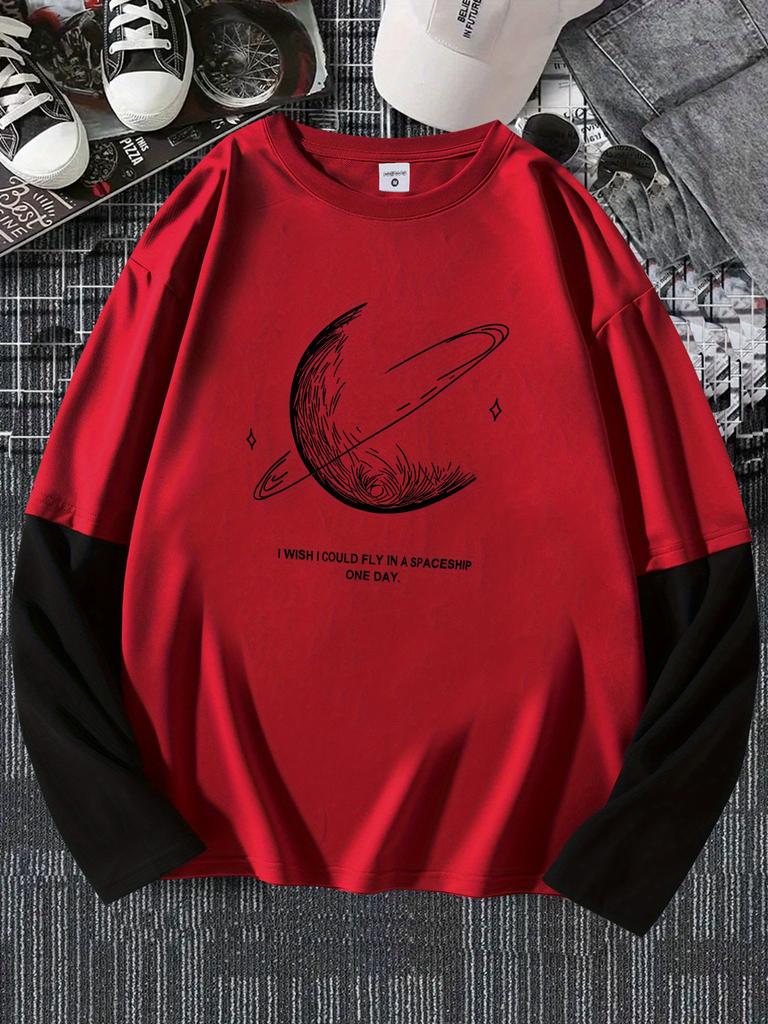 Men's Gothic Shirt Long Sleeve Crew Neck Graphic Printed Tees - 2 In 1 Unsex Y2k Vintage Tops Streetwear