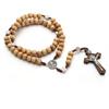 Handmade Wood Rosary Catholic Necklaces Men Cross Prayer Religious Jewelry Gift