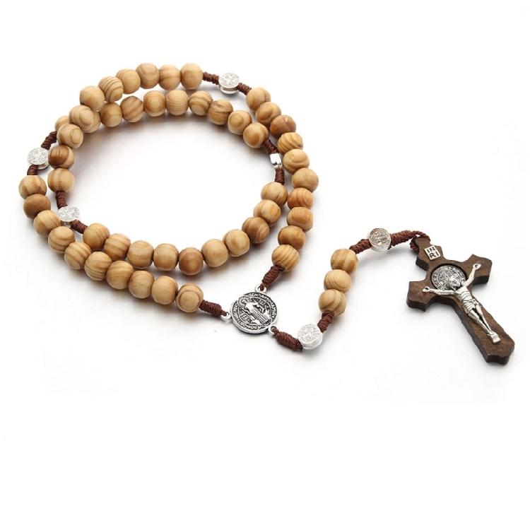 Handmade Wood Rosary Catholic Necklaces Men Cross Prayer Religious Jewelry Gift