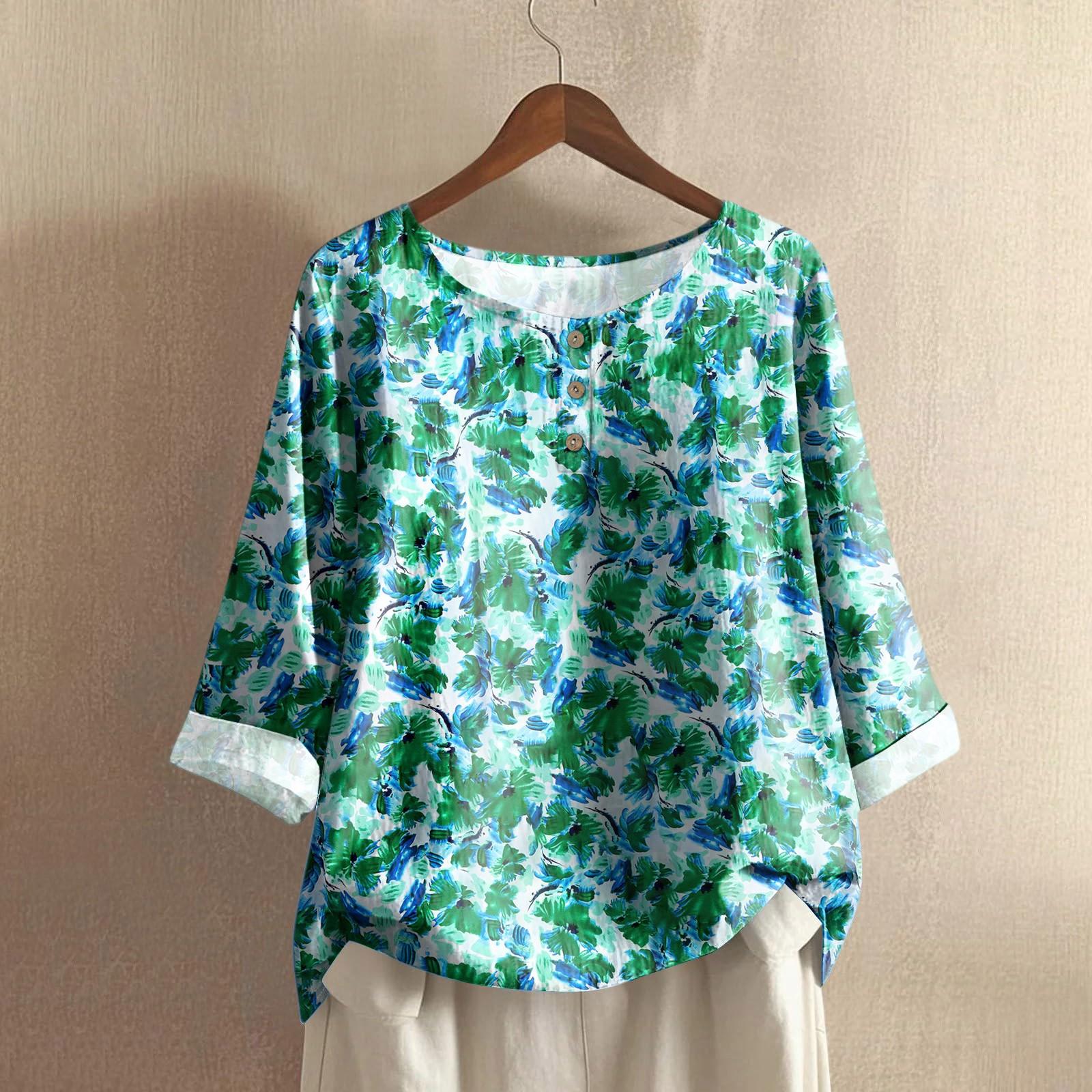 

Женский повседневный топ с рукавом три четверти, круглым вырезом, градиентным принтом, из хлопка и льна XL