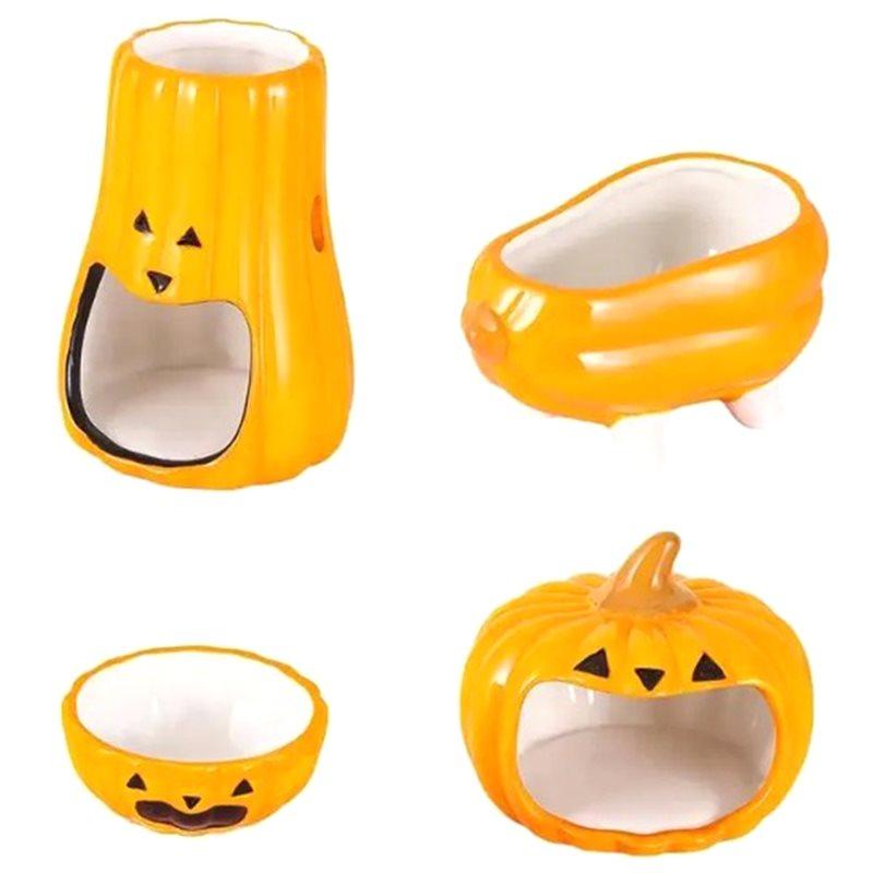

A25F-Cute Cartoon Pumpkin Hamster Daily Necessities Set Food Bowl Cooling Bathtub Hamster Nest 4Pcs