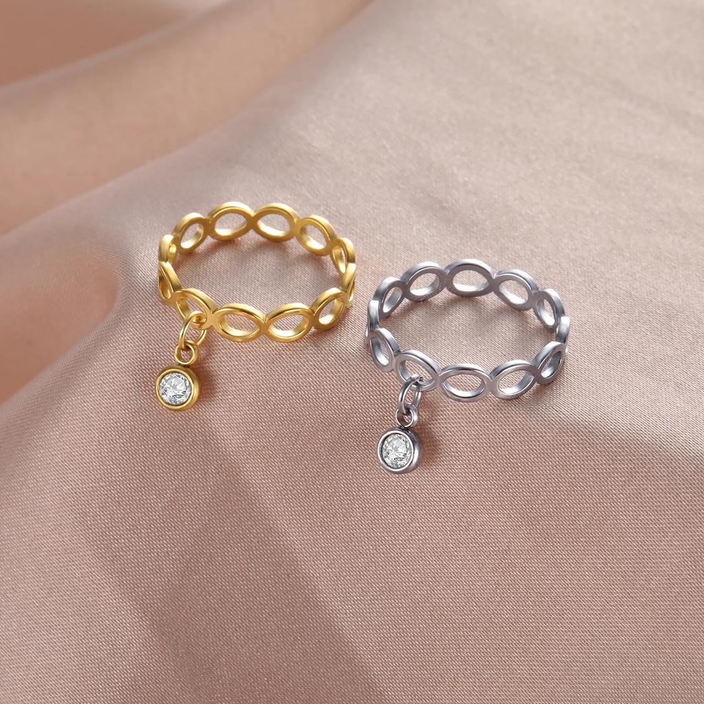Teamer Infinity Rings with Zircon Pendant Tassel Chain Women Stainless Steel Geometric Rings Couple Jewelry Gift Wholesale