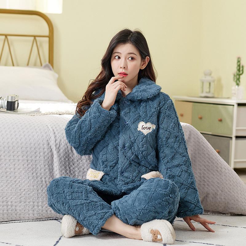 Women's winter pajamas three-layer thickened padded cotton to keep warm and fleece coral fleece padded jacket