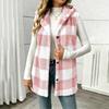 Karrierten Weste für Damen Mit Kapuze Herbst Winter Flauschig Thermisch Warm Ärmellose Jacke Trendige Oberbekleidung