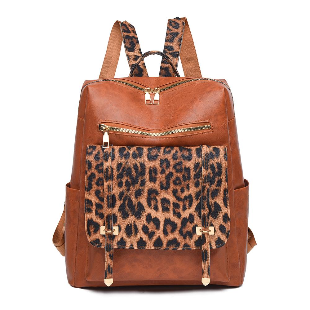 Vintage Rucksack mit Leopardenmuster Damen Schultertasche Studentenrucksack