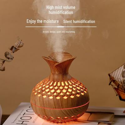USB Mini Wood Grain Flower Humidifier with Colorful Lamp and Air Purification