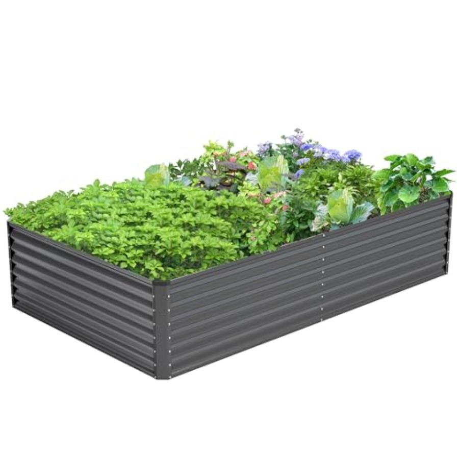 

8x4x2FT Galvanized Raised Garden Bed Outdoor Metal Planter Boxes for Vegetables Grey Large Garden Beds with Rust-Resistant Coat United States