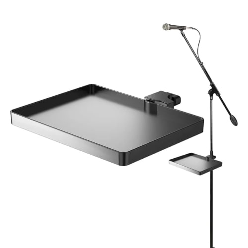 Jinmoioy Microphone Stand Tray with Mounting Clamp, Clamp-On, Music Stand, Small Item Rest, Tray, Sheet Music, Smartphone, Microphone Tray, Multi-Func