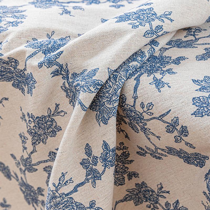 Blue Tablecloths Bohemian Floral Fabric Tassel Rectangle Dust-Proof for Home Decoration Kitchen Holiday Party Dining Table Cover