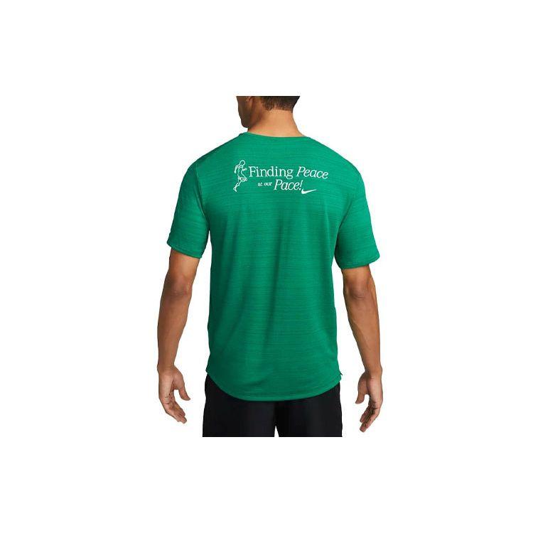 Nike T-shirt de sport à manches courtes Dri-FIT Miler avec imprimé lettre Homme Hauts Paon FB9037-365