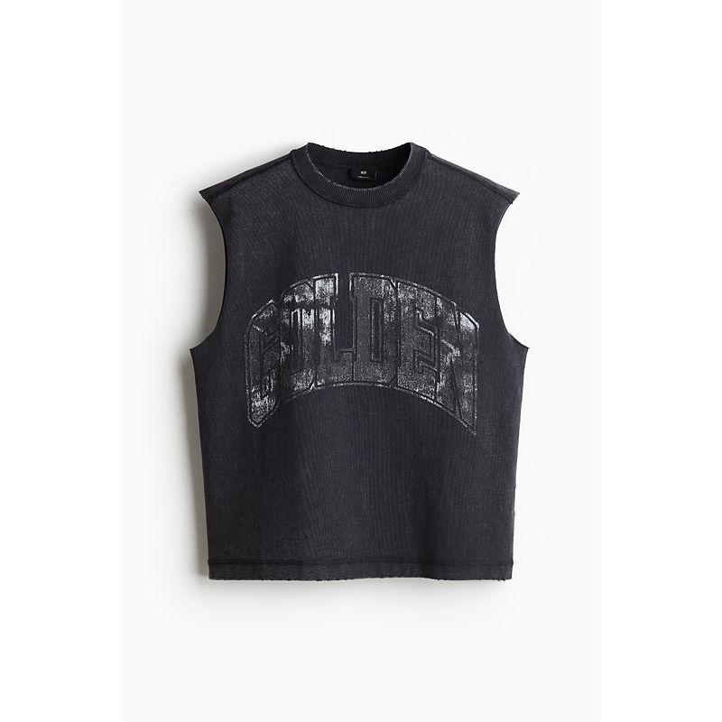 

HM Men s Vest 2025 Summer New Arrival Loose American Print round Neck Sleeveless Going out Tops 1276194 Retro Black/Gold 175/108(L)
