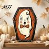 Fall Home Decor for Tables Vintage Halloween Wooden Decor, Cat Mummy Skeleton Figurines, Festive Tabletop Farmhouse Centerpiece Shelf Mantel