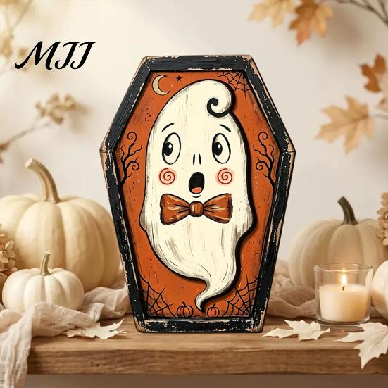 Fall Home Decor for Tables Vintage Halloween Wooden Decor, Cat Mummy Skeleton Figurines, Festive Tabletop Farmhouse Centerpiece Shelf Mantel