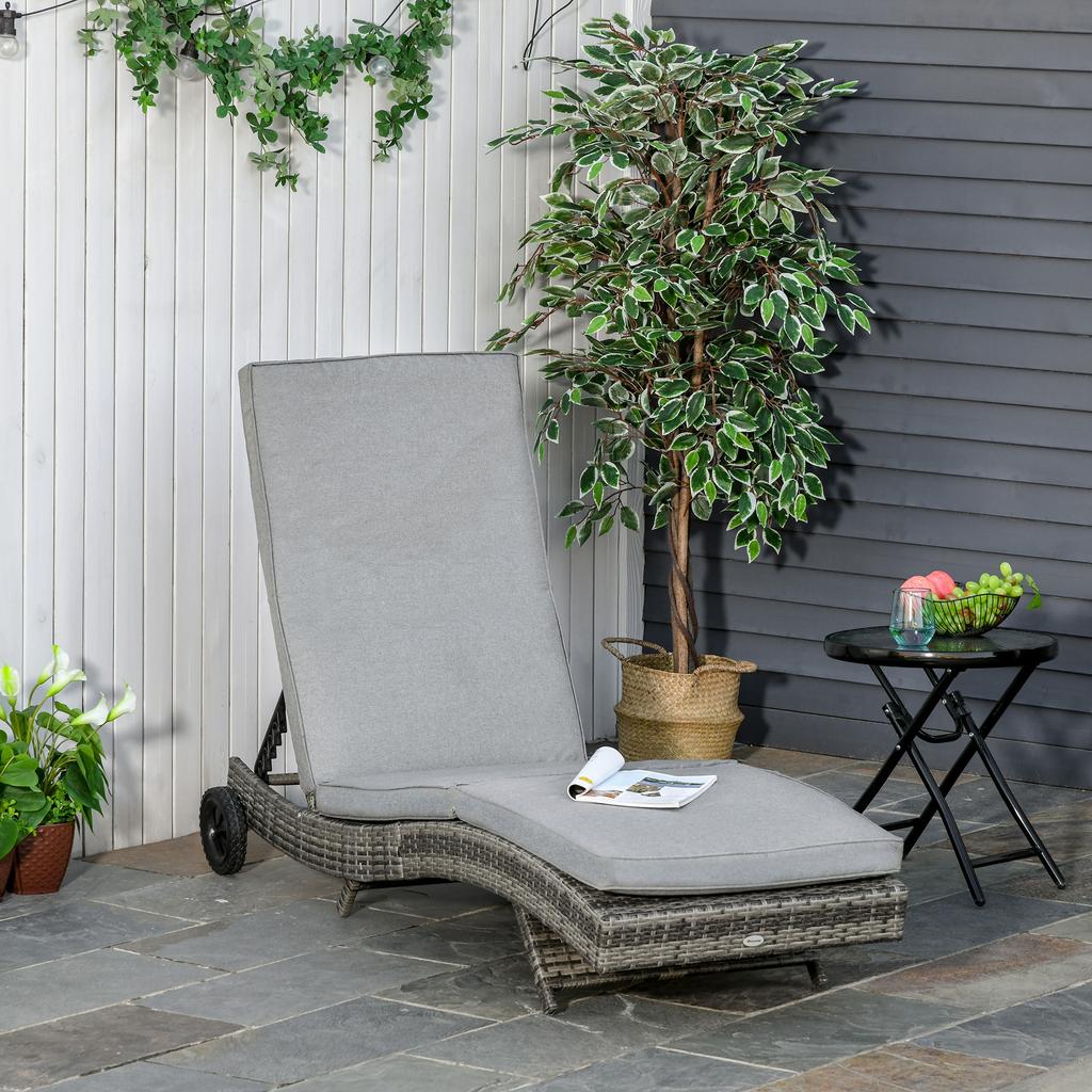 Lettino da sole in polyrattan Lettino da giardino con cuscino Lettino in rattan regolabile a 5 livelli Arredamento da giardino Lettino forma a S Grigio metallico 207 x 70 x 70 cm