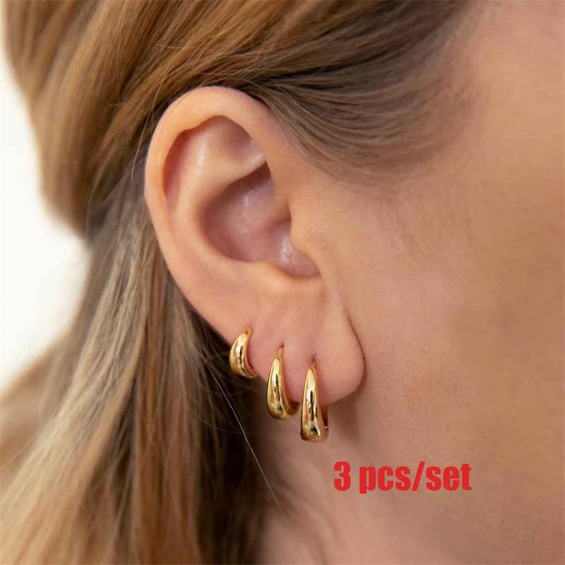 6 Stück/Set Edelstahl Minimalistische Huggie Creolen für Damen Einfache Metall Kreis Ohrringe Punk Rock Schmuck Geschenk Großhandel
