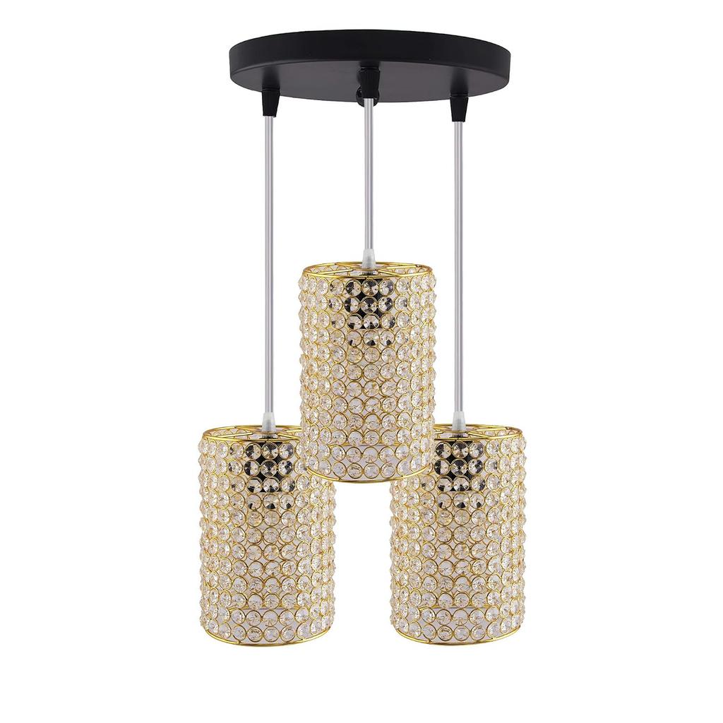 Metal Crystal Pendant Light Fixture, 3 Light Gold Hanging Ceiling Lamp