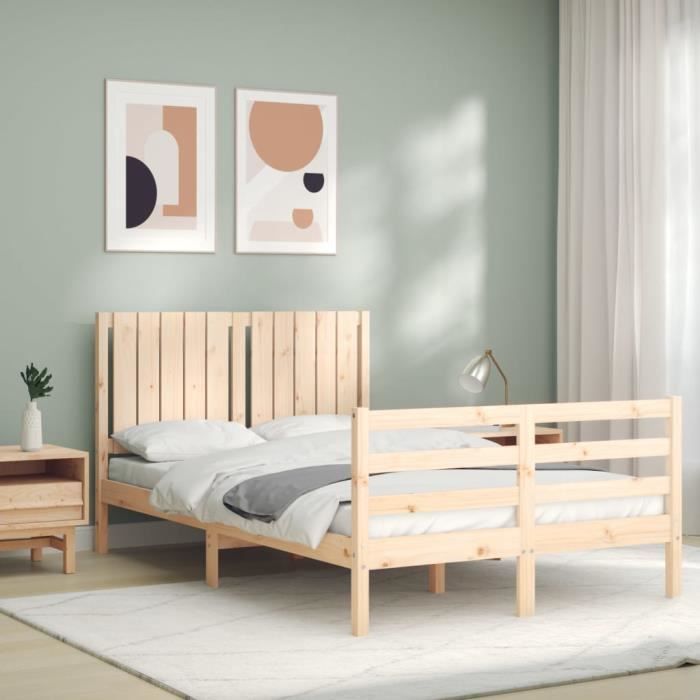 VidaXL Cadre de lit avec tête de lit 120x200 cm bois massif 3194761
