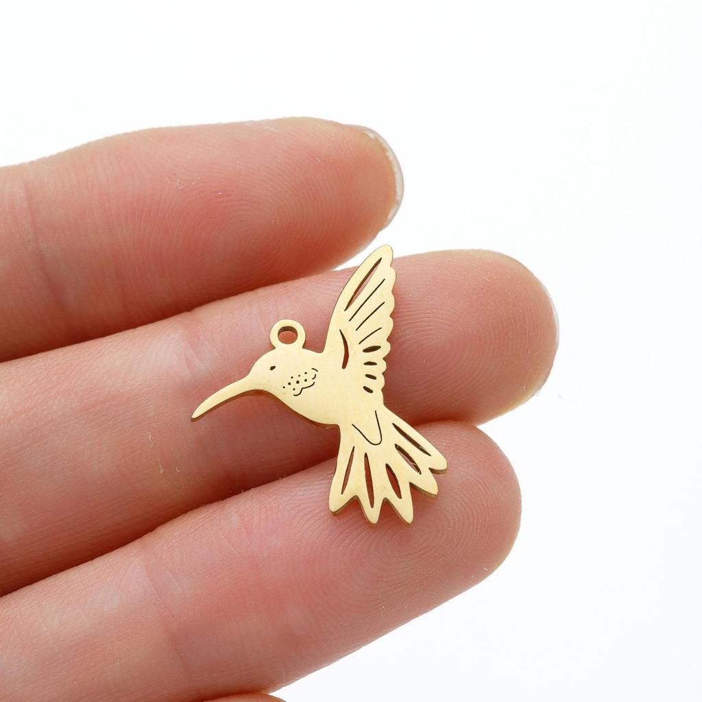Set of 5 Cute Stainless Steel Hummingbird Pendants - Korean Style Spring/Summer DIY Accessories