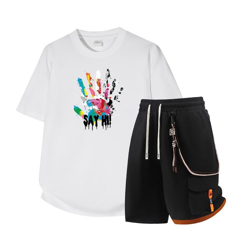 Dmo Men's Short Sleeved Set Summer Short Sleeved Slim Fit Upper Garment Men's Two-piece Set