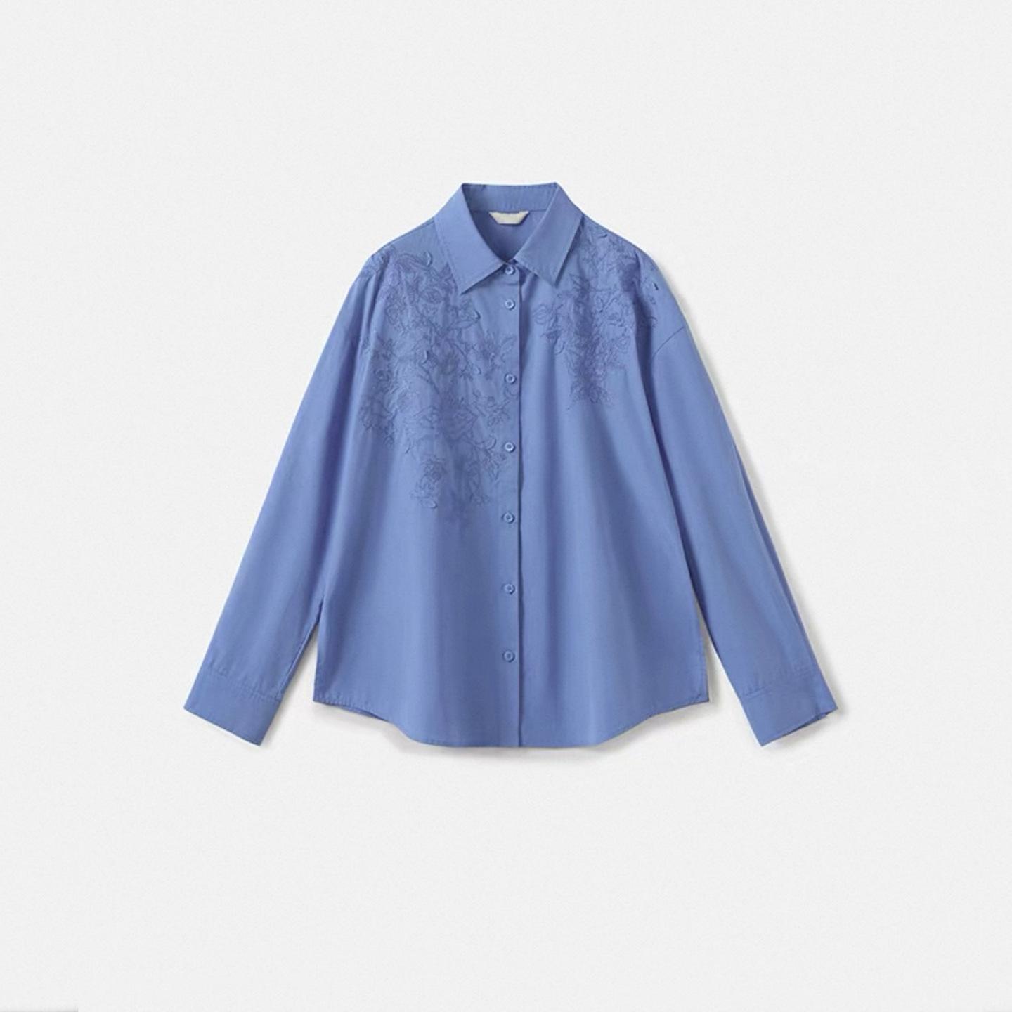 

Spring 2026 Women s Fashion: Versatile Embroidered Lapel Shirt - Loose, Slimming Fit Large синій
