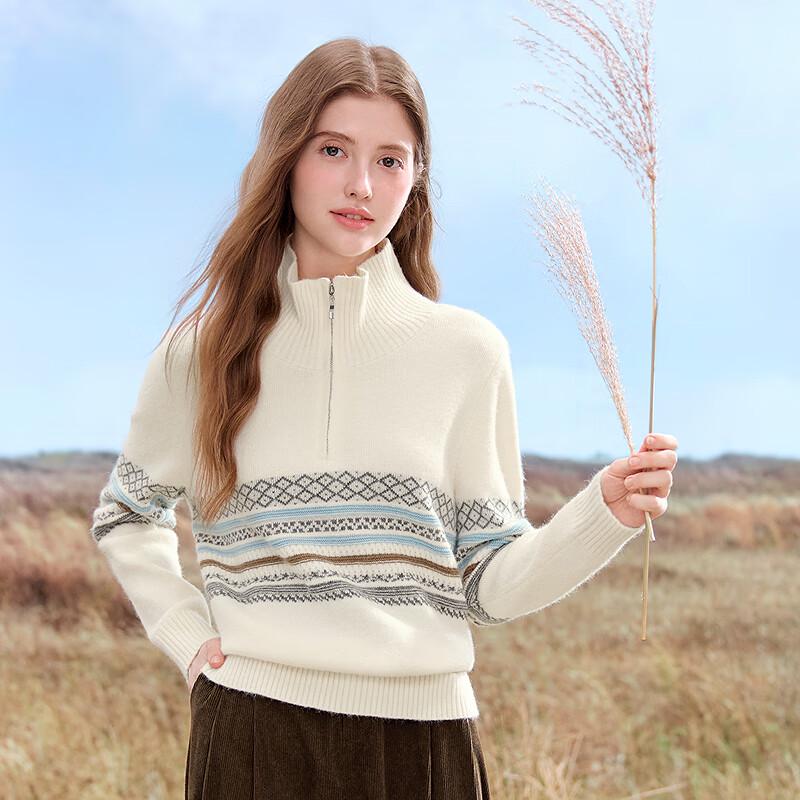 betu Women's Fair Isle Jacquard Half-Zip Pullover Sweater