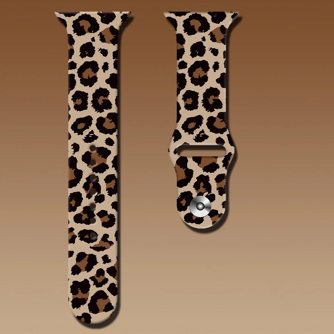 

Силиконовый ремешок с леопардовым принтом для Apple Watch 44 мм 41 мм 45 мм 38 мм 40 мм 42 мм 49 мм браслет для iWatch 9 10 8 7 SE 6 5 4 3 2 41 40 38mm леопардовый