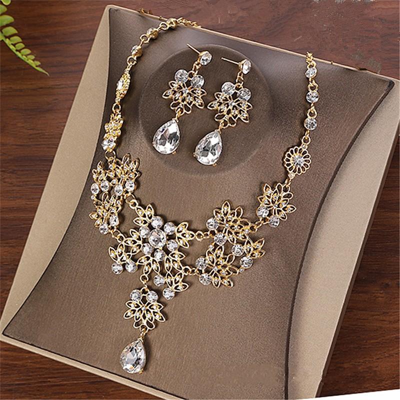 

Хрустальные капли воды, свадебные колье со стразами, ожерелье, серьги, свадебные бусы, комплект ювелирных изделий