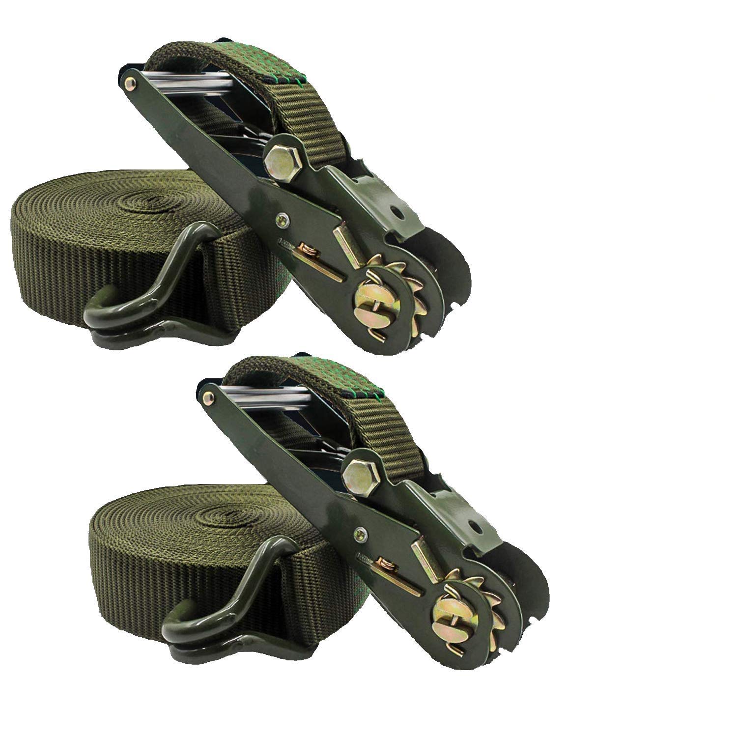 

KOKITEA Ratchet Tie-Down Belts, Lashing Belts, Alloy Steel, for Motorcycles, Green, 4m Long, 3.8cm Wide, 1600kg Breaking Load (2 Straps)