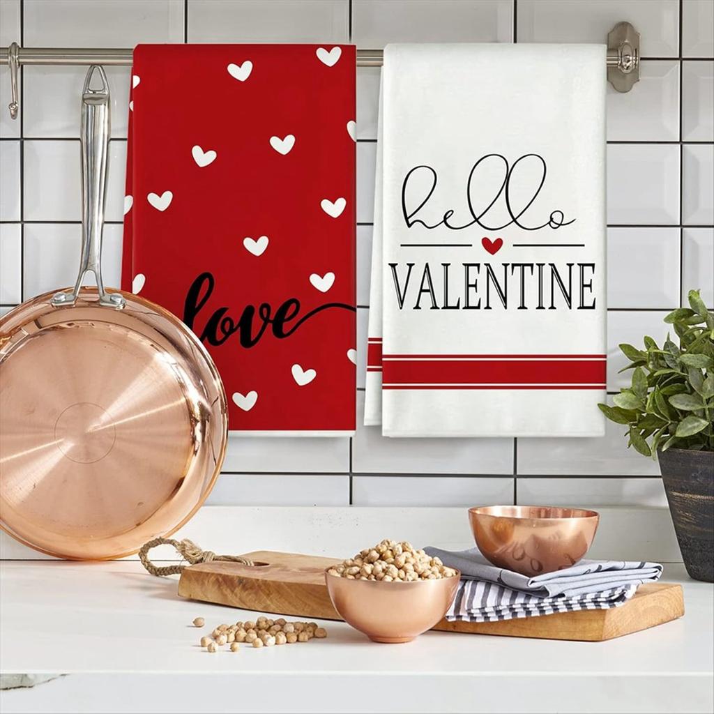 M-Modern-Valentine's Day Kitchen Towels Set Of 2, Love Valentine's Day Dish Towels 3D Printed Towels Durable Easy To Use 43X66cm