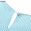 ZANZEA Women Casual Round Neck Loose Long Sleeve Stripe Dress