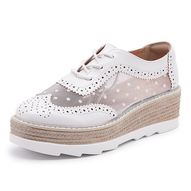 Block Platform Muffin Shoes Women's 2025 Autumn Soft-soled Lace-up Single Wedge Heel College Style British Style HZB-007-20